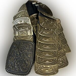 Vintage BELT Ladies Metal Disc Textured Gold Tone with Elastic Any Size Fashion